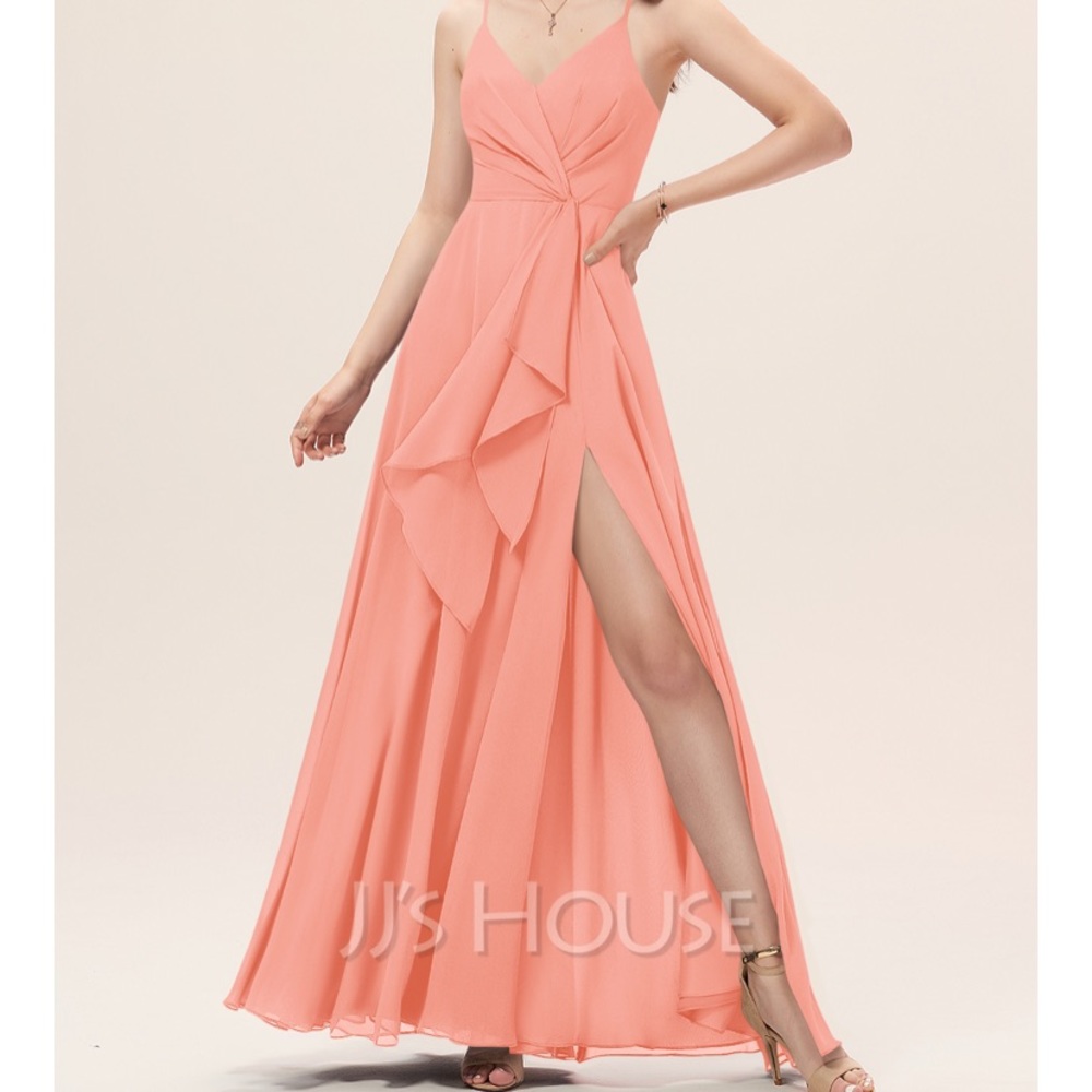 Coral Bridesmaid Dress with Slit